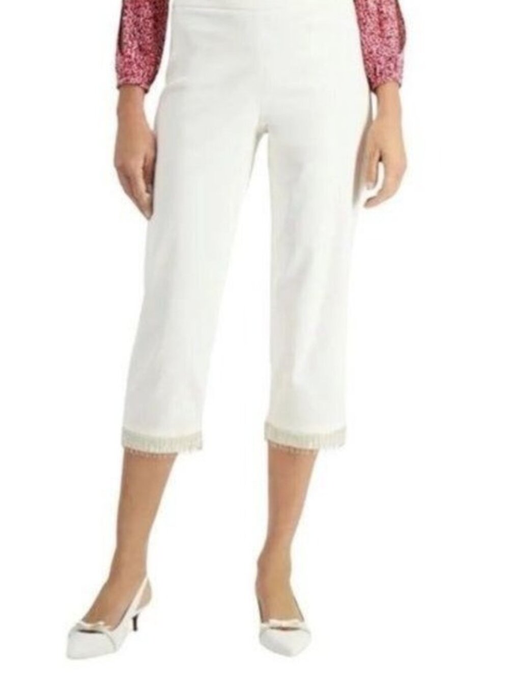 Macy's JM Collection Eggshell Capri Pants NWT Size XS Fringe Hem Comfort Waist